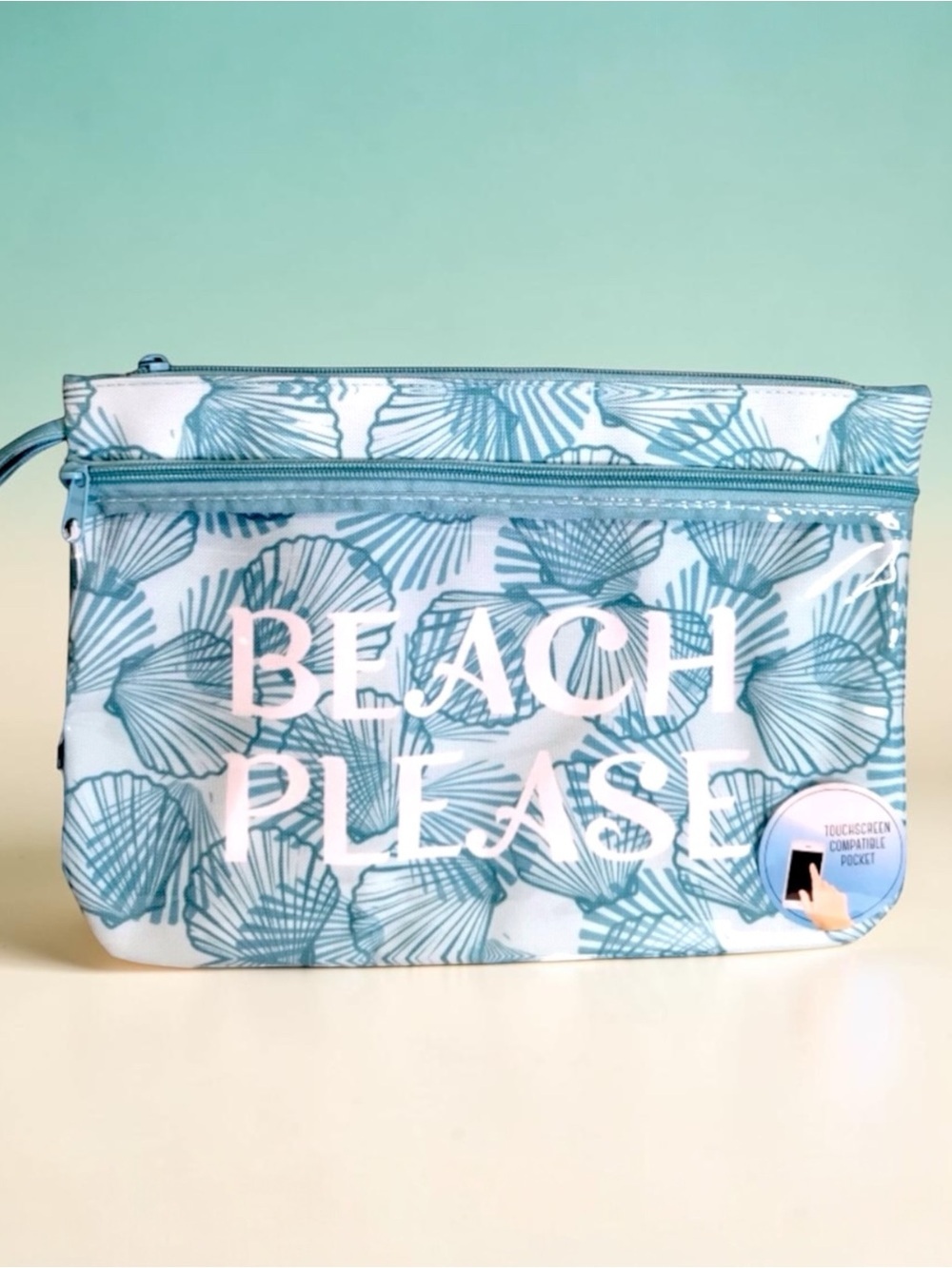 SOL MATE ‘Beach Please’ Swim Suit Sack with 2  Pockets in Teal/White Shell Print - Picture 3 of 5